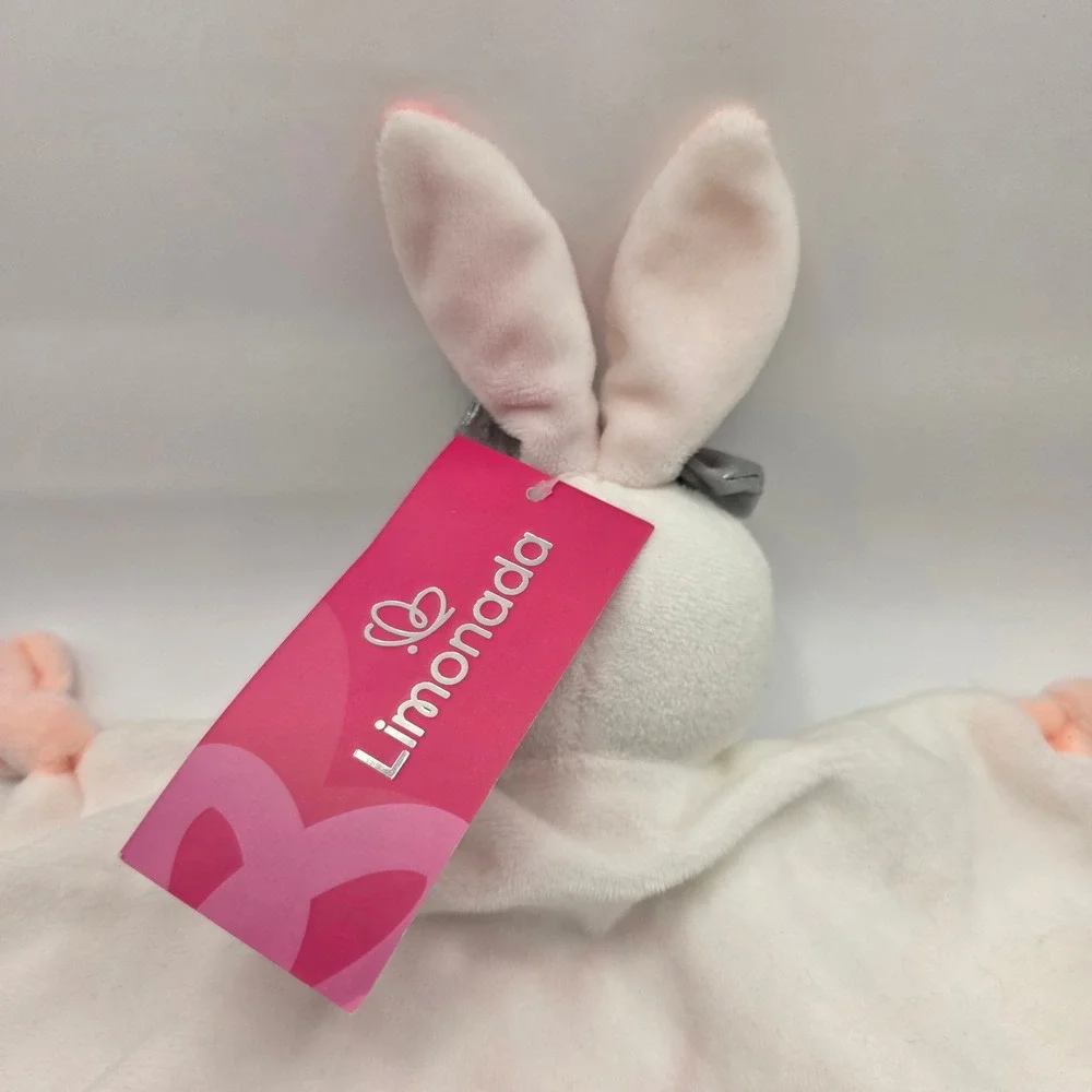 Limonada Baby Bunny Security Blanket Lovey White Pink Heart Plush Silver Bow NWT